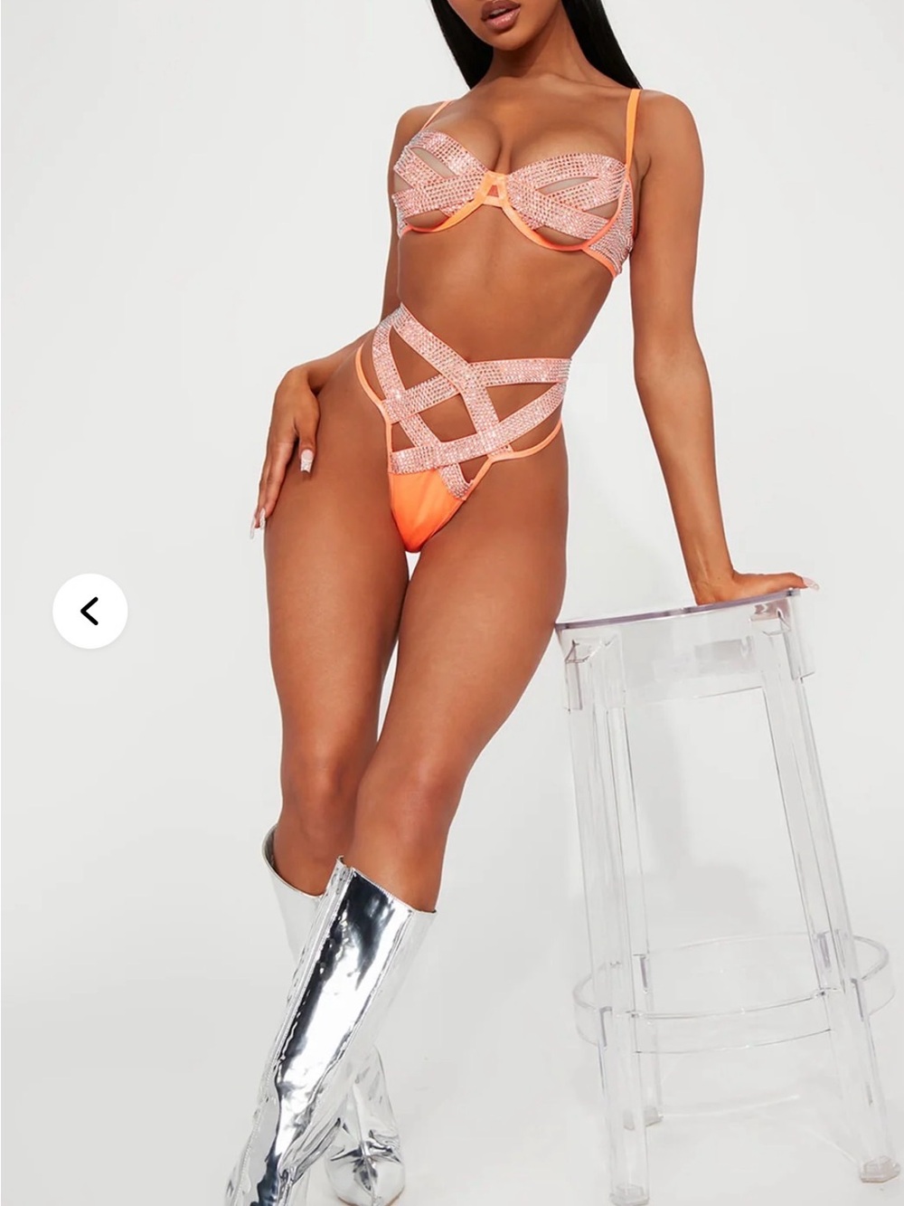 Neon Orange Rhinestone STAR OF THE SHOW Strappy Dance Set NEW NWT fashion nova - Picture 2 of 15